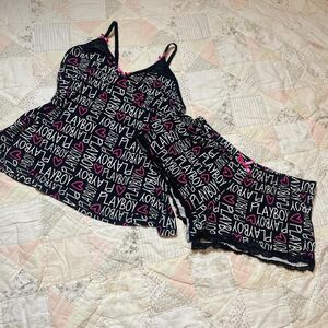 playboy sleepwear vintage lace cami and shorts pajama set pink bows size large